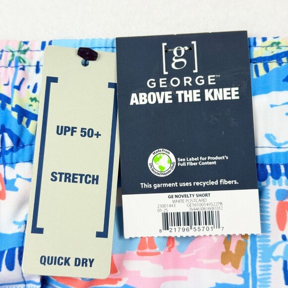 George Men's Stretch Above The Knee Novelty UPF 50 White Postcard Shorts 3XL NWT - Picture 5 of 12